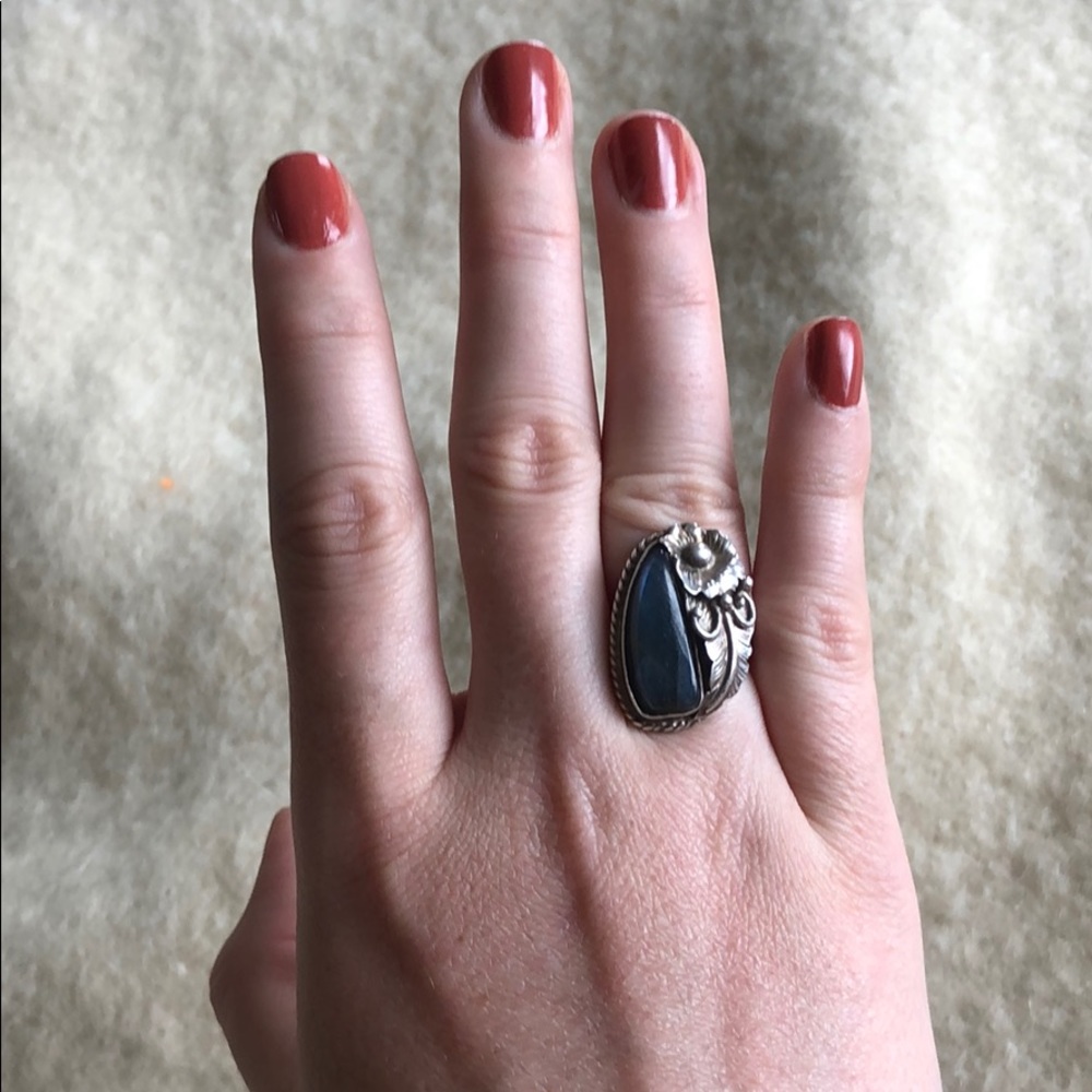 Labradorite Flower Ring, Sterling - image 2